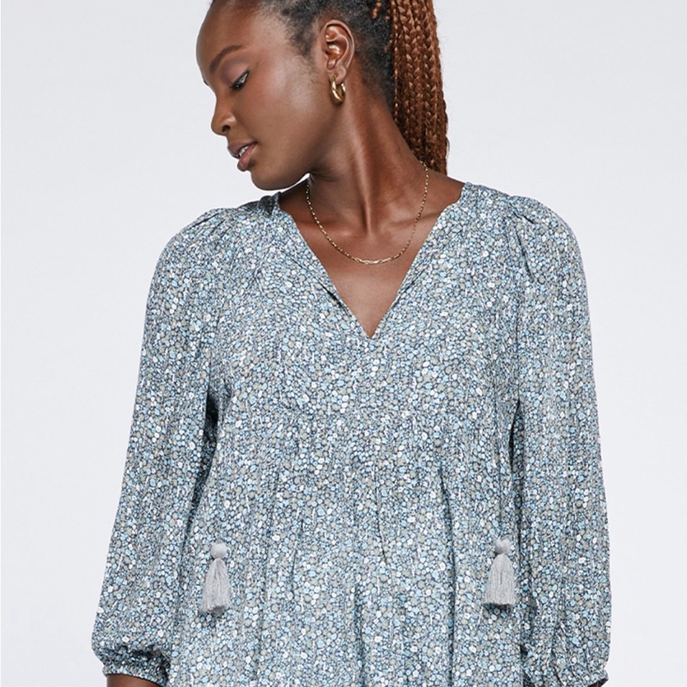 🇨🇦 GENTLE FAWN Astrid Top Floral Blue Blouse with Tassels